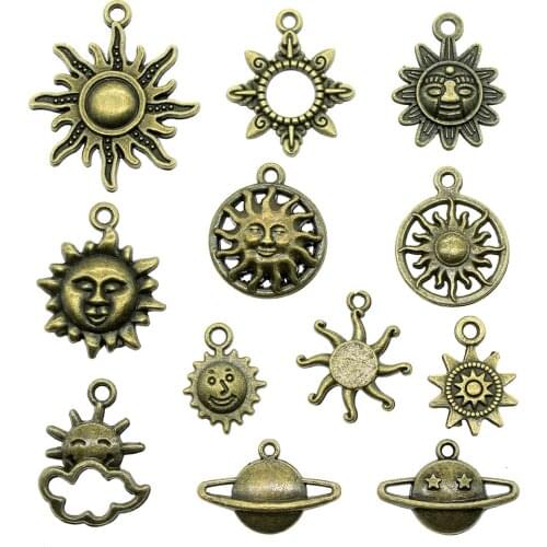 20pcs Charms Sun Antique Bronze Color Sun Charms Pendants For Bracelets Vintage Sun Face Charms Wholesale