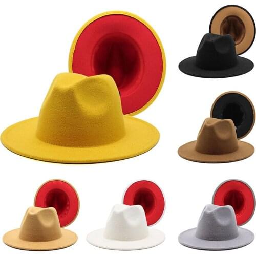 2021 Two tone fedoras Jazz Hats Cowboy Hat For Women And Men Double-sided Color Cap Red With Black Wool Bowler Hat Wholesale