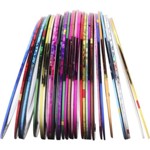 30Pcs Mixed Colorful Beauty Rolls Striping Decals Foil Tips Tape Line DIY Design Nail Art Stickers for nail Tools Decorations