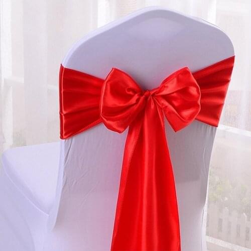 5pcs Wedding Chairs Knot Cover Decor Satin Bow Tie Chair Sash Belt Chair Ties For Wedding Hotel Banquet Party Chair Streamer