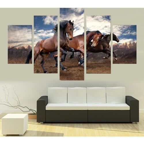 5 Piece Wall Art Canvas Painting Animal Three Horses Running Poster Modern Home Decor Living Room Modular Prant Picture