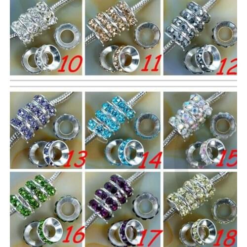10mm 200pcs/lot white mixed multicolor d5242 Crystal Rondelle Spacer Beads Lot loose round silver Plated Big Hole European Bead