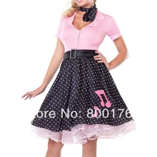Free shipping zy274 50s poddle dress costume Gorgeous 50s Poodle Rockabilly Retro Swing Grease Fancy Dress Costume plus size