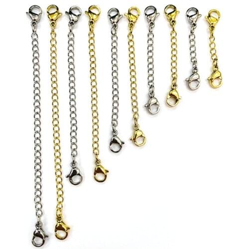 10Pcs/Lot Stainless Steel Extended Extension Tail Chain Lobster Clasps Connector DIY Bracelet Necklace Jewelry Making Findings