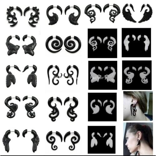 NEW Pair Black Acrylic Tribal Fake Illusion Cheater Faux Spiral Ear Taper Piercing Plug Expander For Sexy Girls Body Jewelry