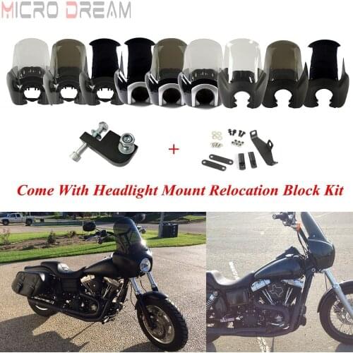 Motorcycle Headlight Fairing Mask Smoke Windshield Kit For Harley Dyna Street Fat Bob FXDB FXD FXDC FXDWG FXR FXDL 1987-2017