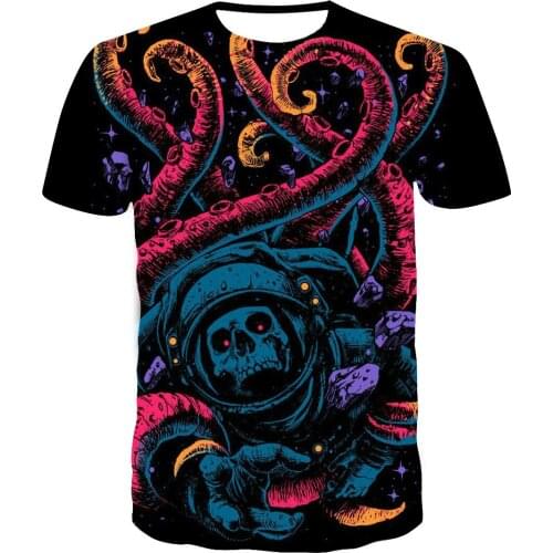 Fashion Summer Tshirt Men 2021 3D Skull Printing Mens T-Shirt Breathable Streetwear Splicing Printing T Shirt Men men clothing