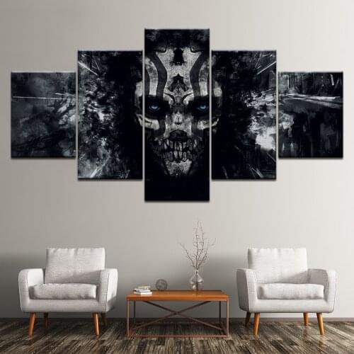 Canvas Wall Art Pictures Living Room Framework 5 Pieces Abstract Skull Gentleman Painting HD Prints Halloween Poster Home Decor