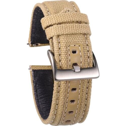 Hemsut Canvas Watch Bands Premium Material Quick Release KHAQI Quality Nylon Watch Straps Steel Buckle 18mm 20mm 22mm 24mm
