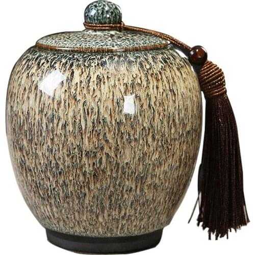 Khaki Gradient Glaze Ceramic Funeral Pet Urn for Memorials Cubic Inches of Ashes - Pet Cremation Urn for Ashes