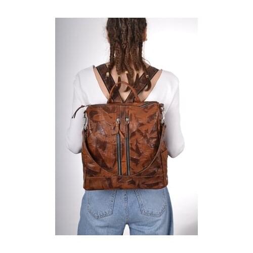 Leather real backpack bag for women solid big brown stylish convenient turkish goods business travel school laptop multi-function