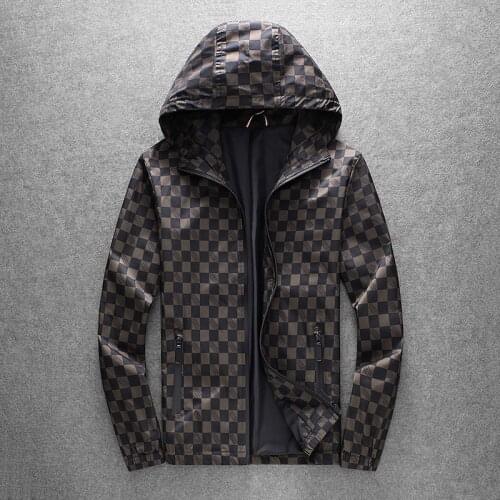 Hooded High Quality Men Plaid Style Great Designer Brand Autumn Mens Jacket with Hat Outerwear Coat 4XL 5XL 2558