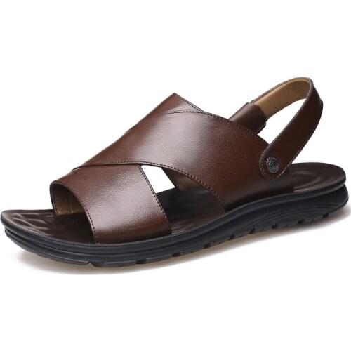 2021 summer New Flat Slip on Sandals men fashion Non-slip leather slippers male outdoor Comfortable chic Sandy beach men Sandals