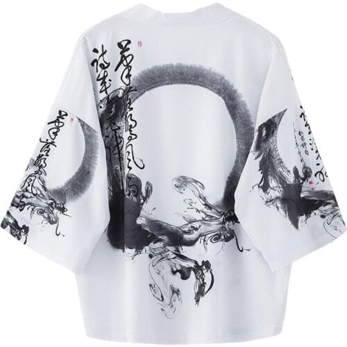 2020 Spring summer Streetwear Haori Male Yukata Samurai Kimono Japanese Kimonos Cardigan Men Chinese ink painting print Kimono