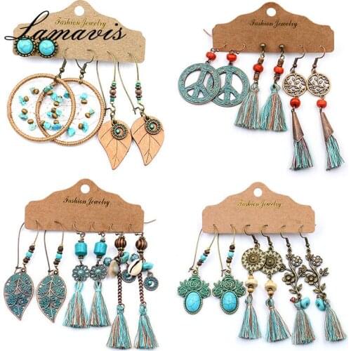 New Europe And America Popular 3 - Piece Tassel Earrings Bohemia Retro New Style Earrings Set Fashion Accessories