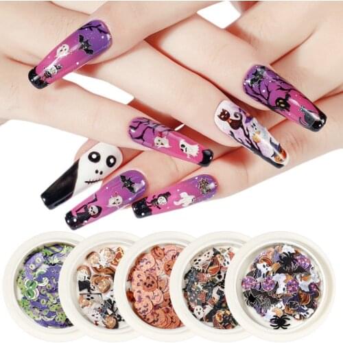 Nail Art Halloween Sticker Nail Designs Skull Pumpkin Castle Ghost Witch Bat Cosplay Festival 3D Manicure Slice Sequin For Nails