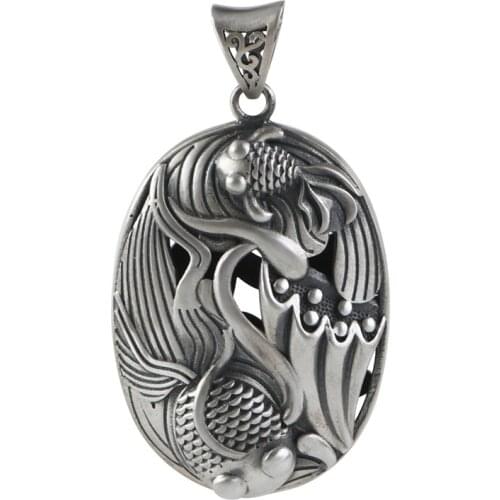S925 sterling silver carp mascot Silver Pendant for woman and man year fish jewelry Thai silver Pisces fish swimming