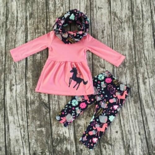 New Girls Unicorn Long Sleeve Tops+ Floral Pants Outfits Toddler 2pcs Set kids Clothes Set
