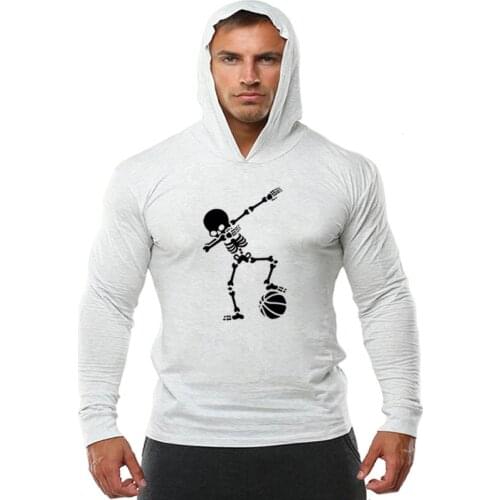 Autumn Hip Hop Dab Dabbing Skeleton Footballer Basketballer T Shirt Men Casual Cotton Long Sleeve Funny Printed Hoodie T-Shirt