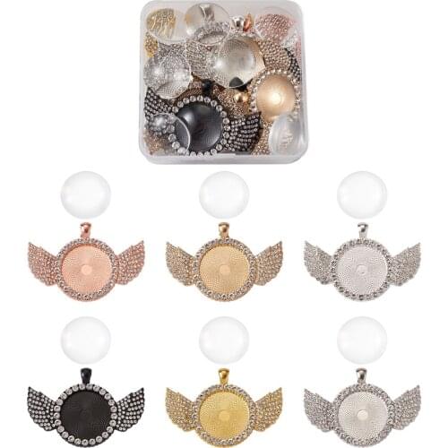 1Set Alloy Rhinestone Pendant Cabochon Settings and Transparent Glass Cabochons For DIY Necklace Pendant Jewelry Making Kits