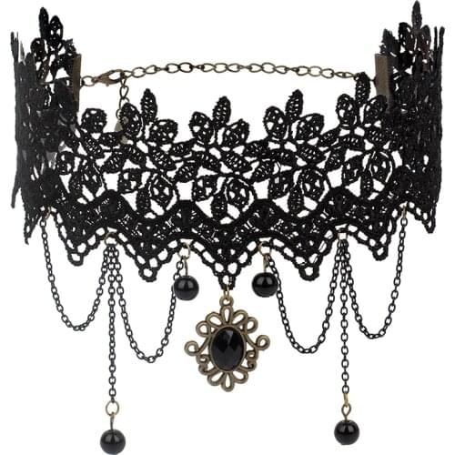 Poputton Bohemia Lace Gothic Tattoo Choker Necklace for Women Vintage Black Acrylic Punk Necklaces Gothic Collar Choker Jewelry