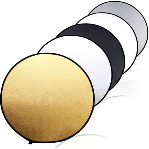Portable 5 in 1 reflector Collapsible Light Round Photography Photo Silivery Reflector for Studio Multi Photo Disc Diffuers