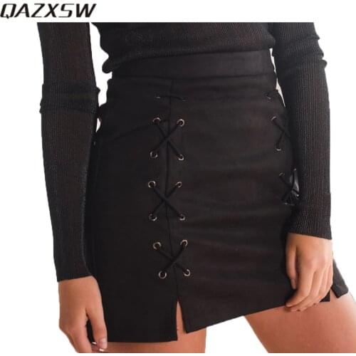 QAZXSW Leather Pencil Skirts
