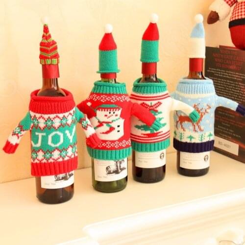 Christmasdecorations Red Plush Cute Snowmen Wine Bottle Cover Bag Banquet Christmas Dinner Party Table Decor Santa Claus Festive