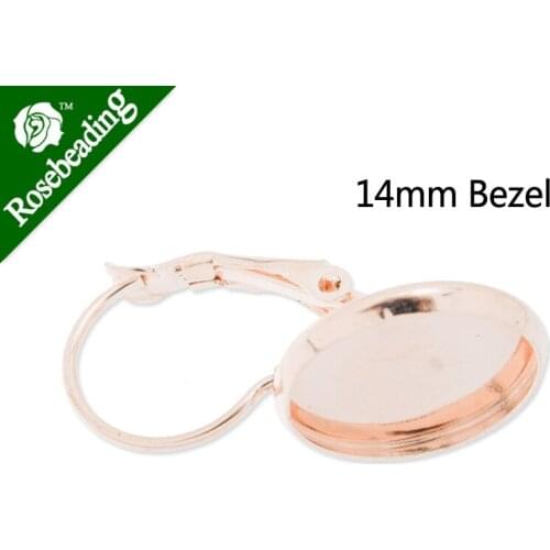 Silver French Lever Back Earrings Blank/Base,Rose Gold Plated,fit 14mm glass cabochons,earring bezels,sold 50pcs/pkg