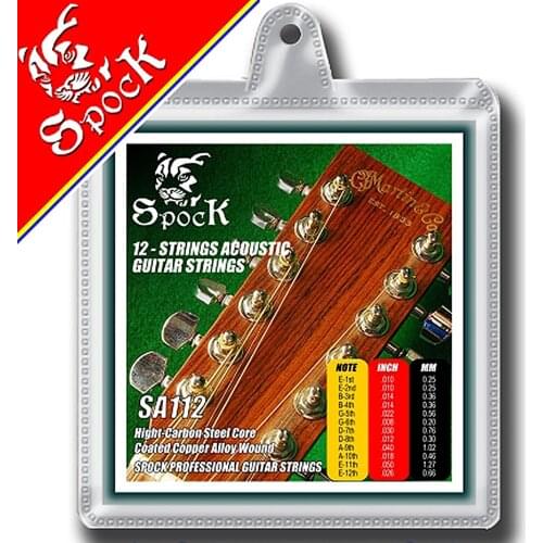 Spock SA112 12 String Acoustic Guitar Strings for 12 String Guitar Stainless Steel Core Coated Copper Alloy Wound