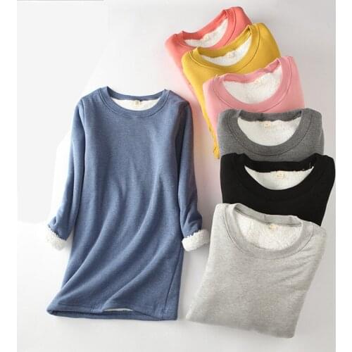 Thicken Warm Velvet T Shirt Winter Women Full Sleeve O-Neck Pure Thermal Underwear Tops Basic T-Shirt Tops Tees Winter Tshirts