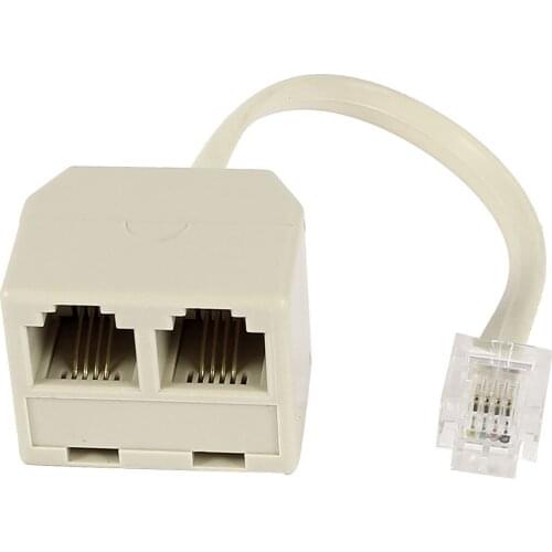 Top quality RJ 11 6P 4 C connector 2 x jack port M / F splitter phone adapter cable beige