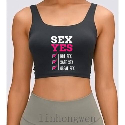 Sex Yes Hot Sex Safe Sex Sex Women Tank Top Anti-Wrinkle Knitted Humor Standard S-XL Cotton Crop Top