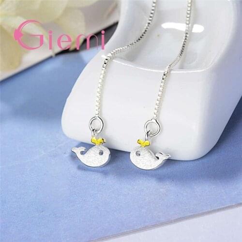 Genuine Silver Color Vivid Lovely Cute Unique Whale Drop Link Women Elegant Earrings Party Femal Jewelry Memory Day Gift