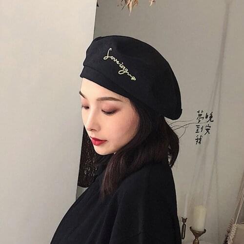 K97 Women Hat Beret Letter Embroidery Four Seasons Japanese British Fashion Retro Painter Cap Wild Octagonal Hat Casual Hat