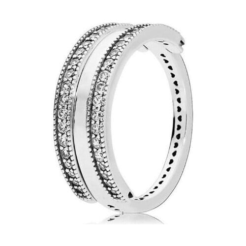 925 Sterling Silver Pan Ring Reversible Hearts With Crystal Ring For Women Wedding Party Gift Fashion Jewelry