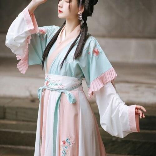 Women Hanfu Dress Chinese Ancient Traditional Princess Wedding Dresses Spring Autumn Retro Flower Embroidery Fairy Costumes Suit