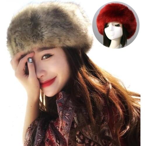 Winter Women Fashion Russian Thick Warm Beanies Fluffy Fake Faux Fur Hat Empty Top Hat Headscarf