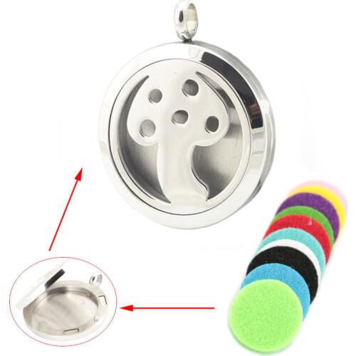 10pcs 30mm Plain Mushroom Aromatherapy Essential Oil Surgical Stainless Steel Perfume Diffuser Locket Necklace Pendant