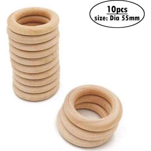 10pcs 55mm 2.16" Wood Rings Unfinished Solid Natural Wooden Ring Smooth Wood Circles for DIY Crafts, Toy & Jewelry Making