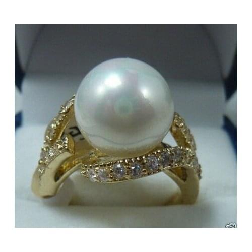 12mm Real White South Sea Shell Pearl Ring Size 6/7/8/9 AAA Grade