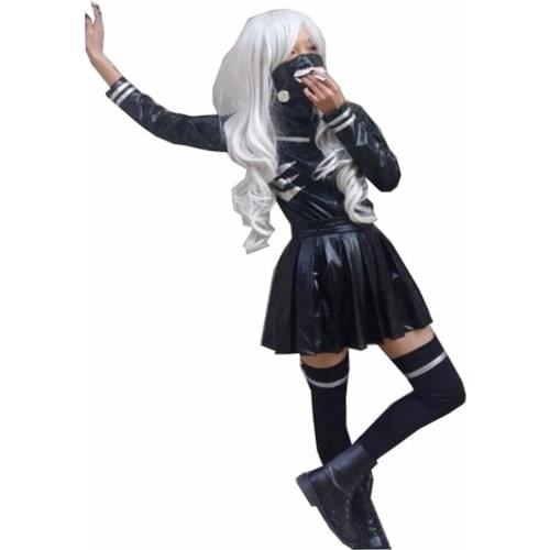 2019 Tokyo Ghoul Kaneki Ken Girl Uniforms Female Ken Kaneki Cosplay Costume Jacket + Skirt + Stockings+Mask