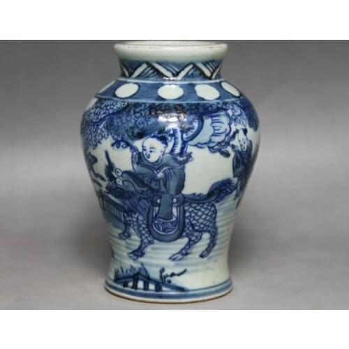 Antique QingDynasty porcelain pot,blue Kirin send the child bottle,painted crafts,Decoration,Collection&Adornment,Free shipping
