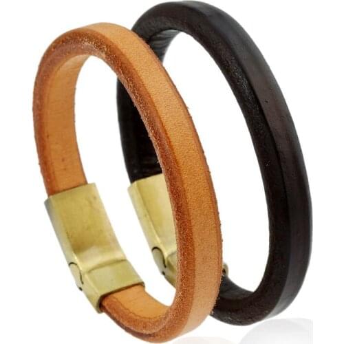 Fashion Vintage Genuine Leather Cuff Bracelet Simple Rope Chain Magnetic Clasp Punk Bangle Wrap Retro Jewelry for Men Women Gift