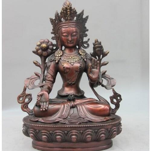 Fast shipping USPS to USA S3510 12 Tibet Buddhism Bronze Copper White Tara Kwan-yin Guanyin Bodhisattca Statue