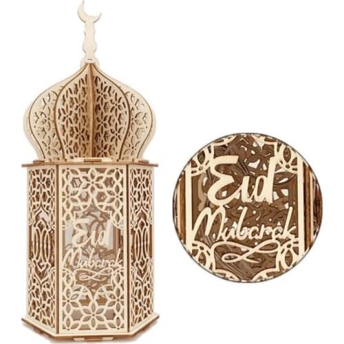 Wooden DIY Palace LED Night Light Eid Mubarak Decoration Ornament Muslim Islam