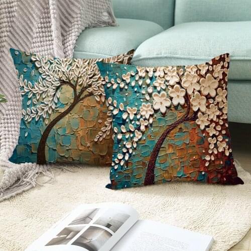 Home Decor Flower oil painting Pillow Case Cushion Cover Throw pillow Decorative for Sofa Living Room Polyester pillowcase 45x45