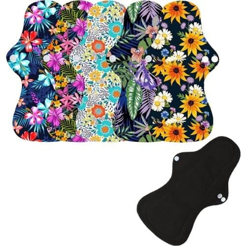 Jmoo.tt 1pc 13" bamboo Charcoal printed night use reusable menstrual pads for heavy flow, large size breathable women cloth pads
