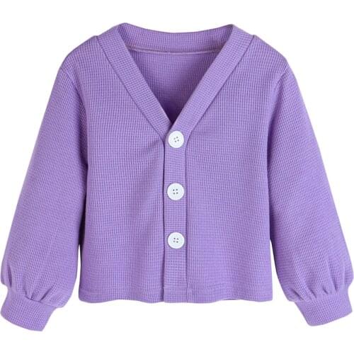 3-7Years Spring Autumn Toddlers Cardigan, Little Girls Solid Color V-neck Long Sleeve Single-breasted Outwear Casual Tops