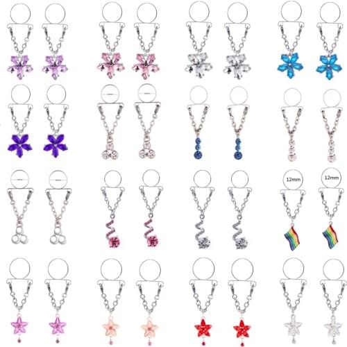 2PCS Stainless Steel Flower Fake Nipple Piercing Ring Cheater Sexy Non Piercing Nipple Shield Dangle Pircing Pezon Mujer Jewelry